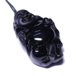 Large Black Obsidian Carved Buddha Pendant